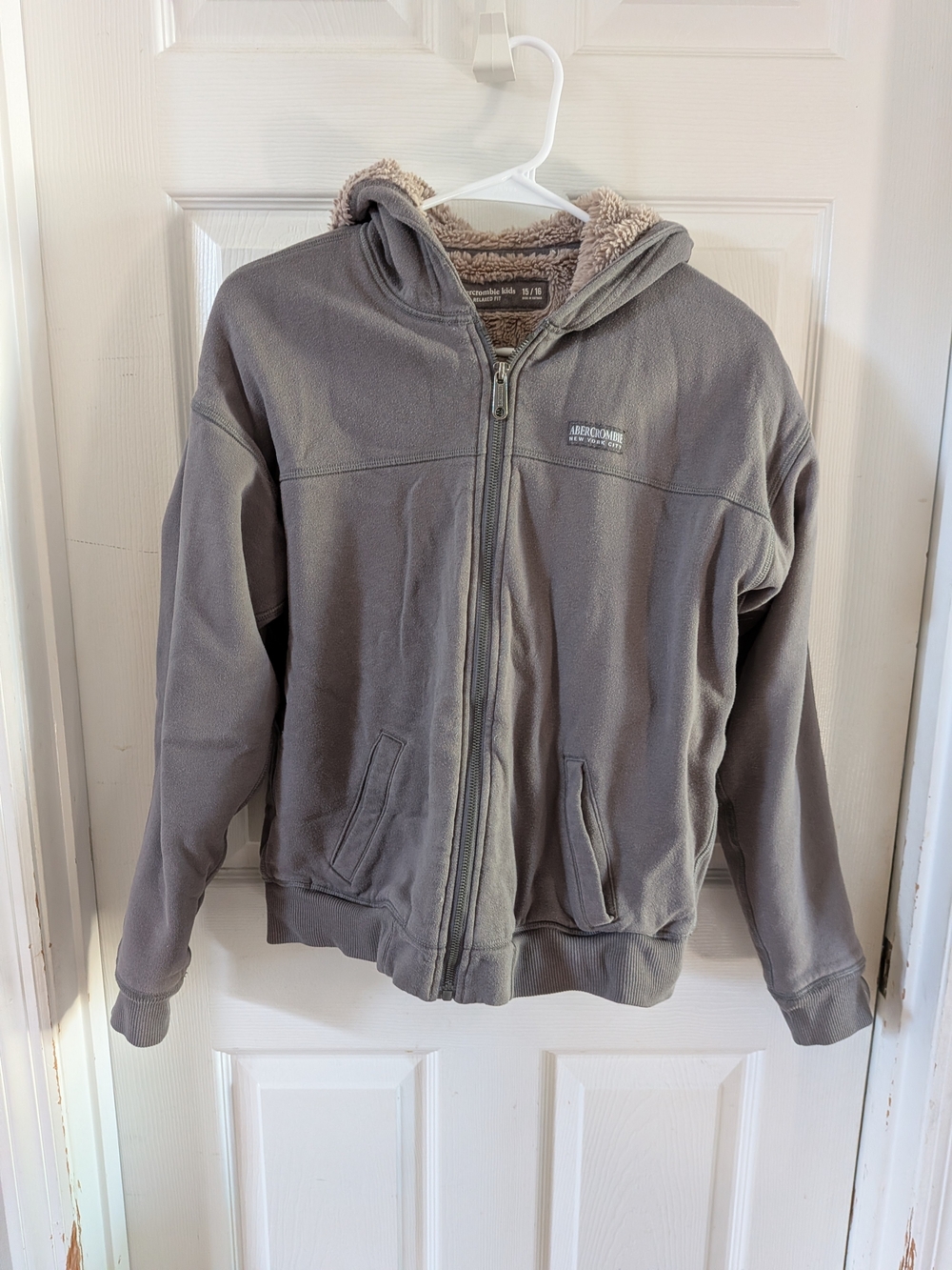 abercrombie kids Gray Hooded Sherpa Jacket